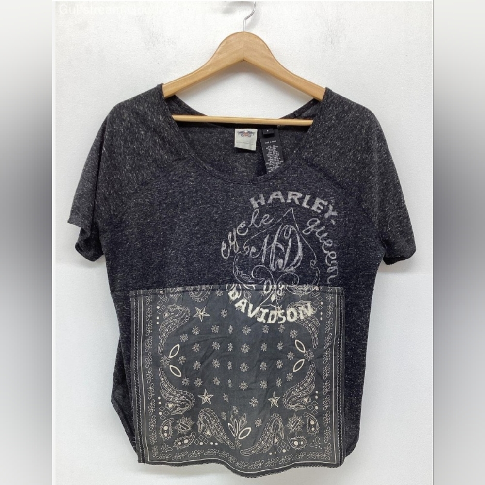 Harley-Davidson Cycle Queen Paisley Bandana Print Gray T-Shirt Women's Large GUC